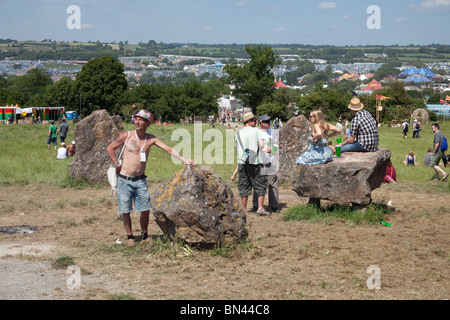 Der Steinkreis in Kings Wiese, Glastonbury Festival 2010 Stockfoto