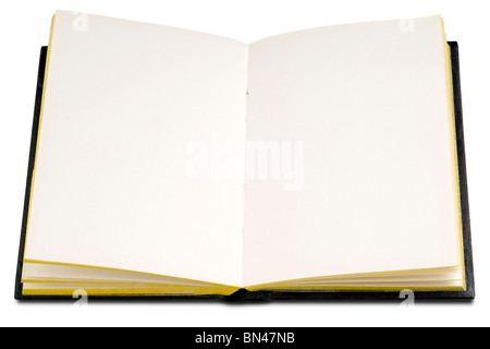 eine offene leere Hardcover-Buch auf weiß Stockfoto