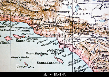 Los Angeles Karte anzeigen. Handgefertigt in 1881 Stockfoto