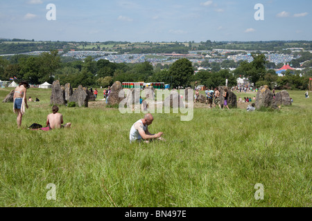 Der Steinkreis in Kings Wiese, Glastonbury Festival 2010 Stockfoto