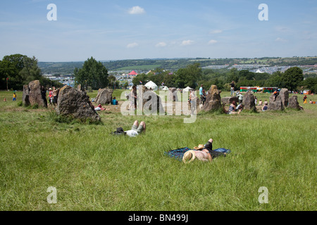 Der Steinkreis in Kings Wiese, Glastonbury Festival 2010 Stockfoto