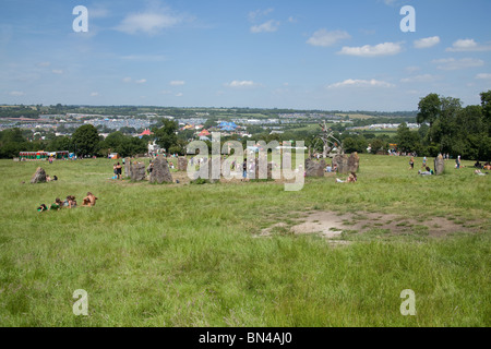 Der Steinkreis in Kings Wiese, Glastonbury Festival 2010 Stockfoto