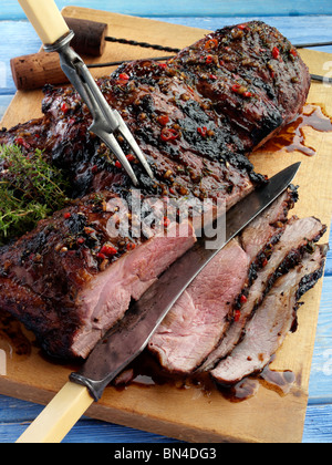 Butterflied Lammkeule adobado und gegrillt Stockfoto