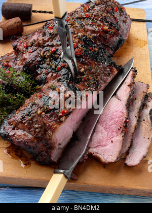 Butterflied Lammkeule adobado und gegrillt Stockfoto