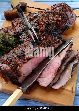 Butterflied Lammkeule adobado und gegrillt Stockfoto