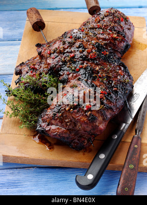 Butterflied Lammkeule adobado und gegrillt Stockfoto