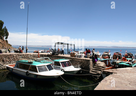 Taquile Island Harbour, Titicacasee, Peru. Stockfoto