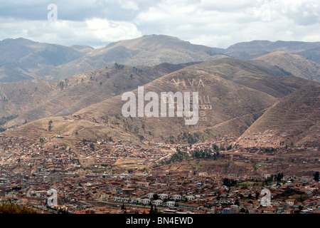 Luftaufnahme von Cusco aus Sacsayhuaman, Peru, Südamerika. Stockfoto