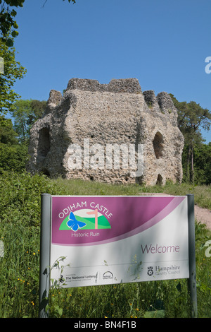 Bedienfeld "Dateien Eingang" in Flint Ruinen & achteckige halten der Krönungsfeierlichkeiten Burg (lokal als "King John's Castle" bekannt), Hampshire UK. Stockfoto