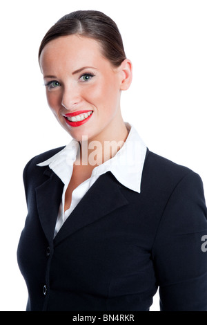 Attraktive Geschäftsfrau, die isoliert auf weißem Hintergrund Stockfoto