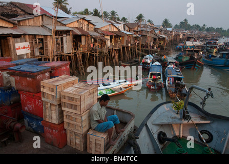 Myanmar. Burma. Kan-Fledermaus-Stadt. Reise mit der öffentlichen Fähre nach Labutta im Ayeryarwadi delta Stockfoto