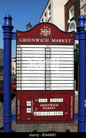 Greenwich Markt Schild am Eingang zum Markt, London Stockfoto