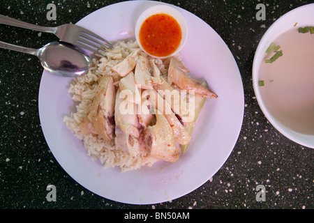 Huhn mit Reis aus Singapur Hawker Center Stockfoto