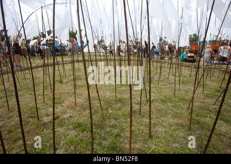 Grüne Felder Bereich des Glastonbury Festivals 2010 Stockfoto