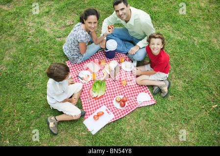 Familien genießen Picknick im grünen Stockfoto