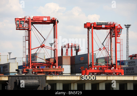 Straddle Carrier auf einem Containerterminal Bremerhaven, Deutschland Stockfoto