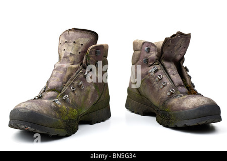 Altes Paar nassen verschimmelten Stiefel Stockfoto