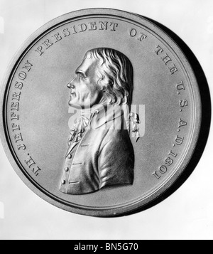 THOMAS JEFFERSON (1743-1826) 3. US-Präsident auf ein Denkmal-Medaille im Jahre 1801 geschlagen Stockfoto