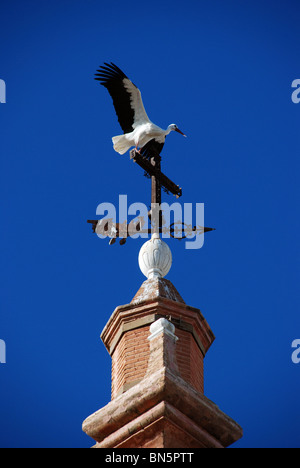 Storch, die Flucht aus der Wetterfahne, Ecija, Provinz Sevilla, Andalusien, Spanien, Westeuropa. Stockfoto