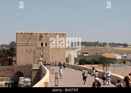 Der Torre de Calahorra am Ende der Brücke Puente Romano über dem Fluss Guadalquivir in Córdoba-Andalusien-Spanien-Europa Stockfoto