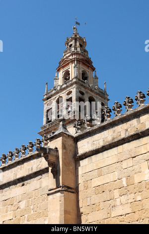 Der Glockenturm der Kathedrale von Cordoba erhebt sich über die Wände des Hofes Andalusien Spanien Europa Stockfoto