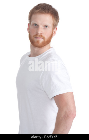 Schweren roten dunkelhaarigen Mann mit Bart im studio Stockfoto
