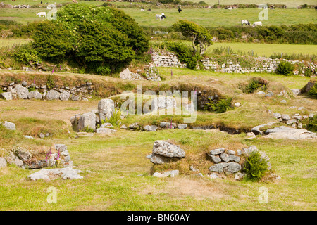 Carn Euny, erhalten ein Brunnen Eisenzeit Siedlung, in der Nähe von Sancreed, Cornwall, UK. Stockfoto