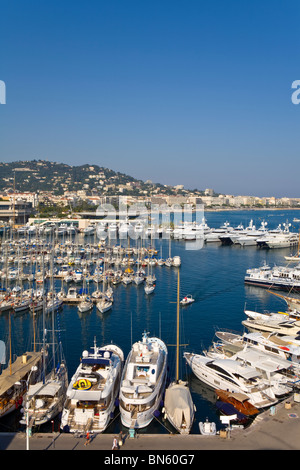 Erhöhten Blick über den alten Hafen, Vieux Port, Cannes, Provence-Alpes-Cote d ' Azur, Frankreich Stockfoto