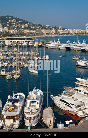 Erhöhten Blick über den alten Hafen, Vieux Port, Cannes, Provence-Alpes-Cote d ' Azur, Frankreich Stockfoto