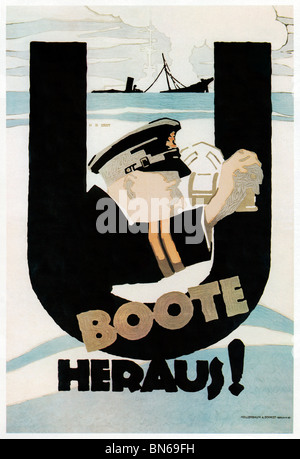 U Boote entfernt, 1917 Plakat von Erdt für einen deutschen Propagandafilm über u-Boot-Kriegsführung und einen Ausfall von U-178 aus Kiel Stockfoto