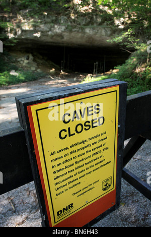 Wyandotte Höhlen geschlossen Schild zum Schutz der Fledermäuse aus weißen Nase Syndrom Pilzerkrankung Indiana Stockfoto