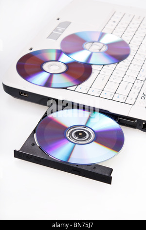 Laptop mit offenen CD-Lade Stockfoto