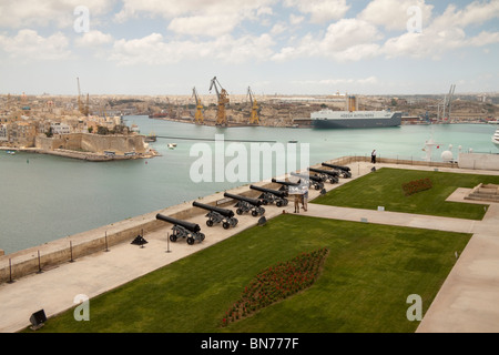 Salutieren, Batterie, Grand Harbour, Valletta, Malta Stockfoto