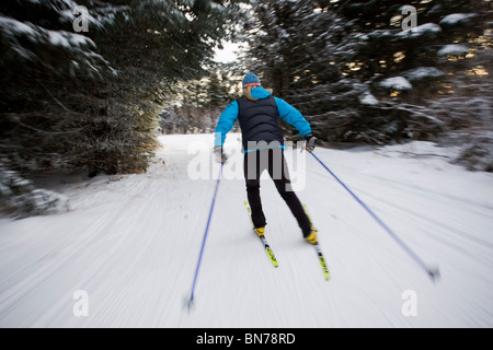 Frau Nordic Ski auf den Baycrest-Loipen im Winter in der Nähe von Homer, Halbinsel Kenai, Alaska Stockfoto