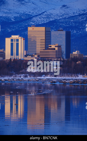 Anchorage Skyline Sonnenuntergang Alaska Stockfoto