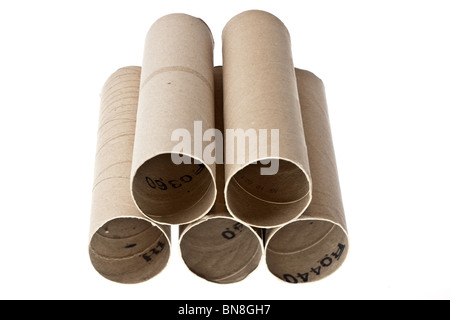 Haufen von alten Papier Roll Pappröhren Stockfoto