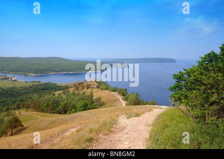 Volga Flusslandschaft im Samarskaya Luka National Park in der Nähe der Volga Wasserkraftwerk und dam Stockfoto