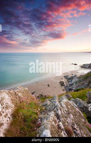 Das Sunset Whitsand Bay Cornwall Stockfoto