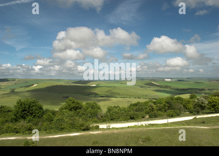 Auf der Suche nach Ost Nord-Ost, über South Downs National Park aus der nördlichen Wall von Cissbury Ring. Stockfoto