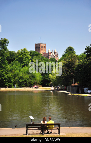 St Albans Kathedrale von Verulamium Park, St. Albans, Hertfordshire, England, Vereinigtes Königreich Stockfoto