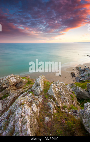 Das Sunset Whitsand Bay Cornwall Stockfoto