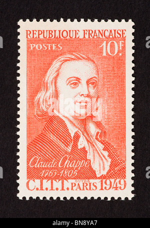 Briefmarke aus Frankreich Claude Chappe Darstellung Stockfoto