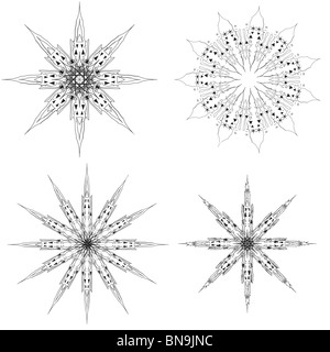 Vier verschiedene Schneeflocke Designs isoliert auf weißem Hintergrund. Stockfoto