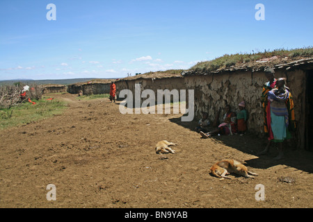 Bild von einem Massai-Dorf in Masai Mara National Reserve, Kenia Stockfoto