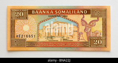 Somaliland zwanzig 20 Somaliland-Schilling-Banknote. Stockfoto