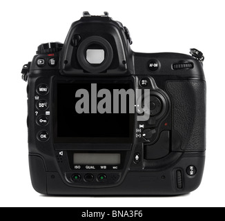 Rückseite des professionellen Digitalkamera isoliert auf weißem Hintergrund Stockfoto