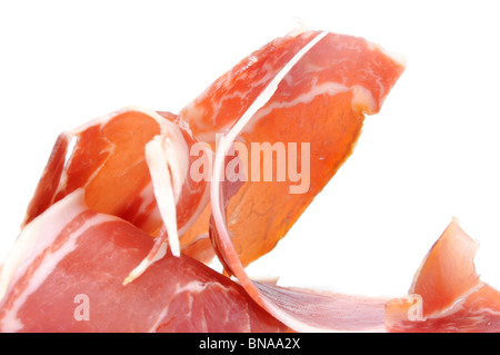 Nahaufnahme von einige Scheiben des spanischen Serrano-Schinken Stockfoto