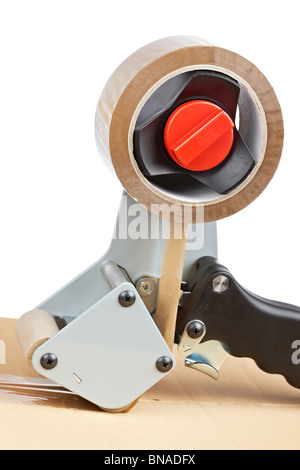 Bandspender Verpackung und Versand Box isoliert auf weißem Hintergrund Stockfoto