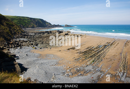 Stanbury Strand und Harscott hohen Klippe von Stanbury Mund auf dem South West Coast Path in der Nähe von Morwenstow Stockfoto