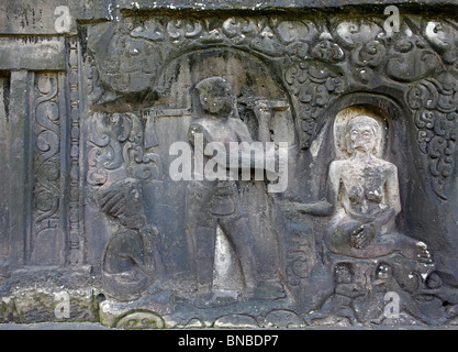 Yeh Pulu Relief ist ein alten Komplex von Felszeichnungen am Bedulu, in der Nähe von Ubud, Bali. Stockfoto